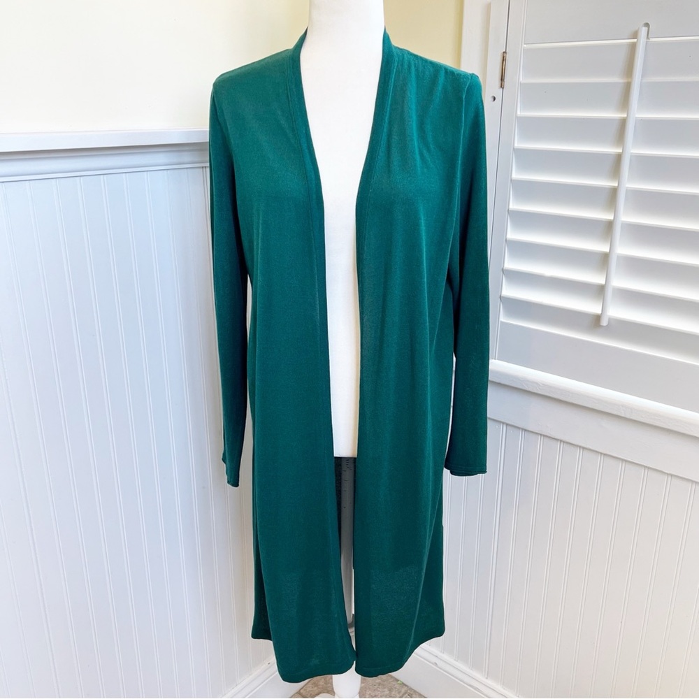 J. Jill Wearever Collection Emerald Green Open Front Longline Duster Cardigan
